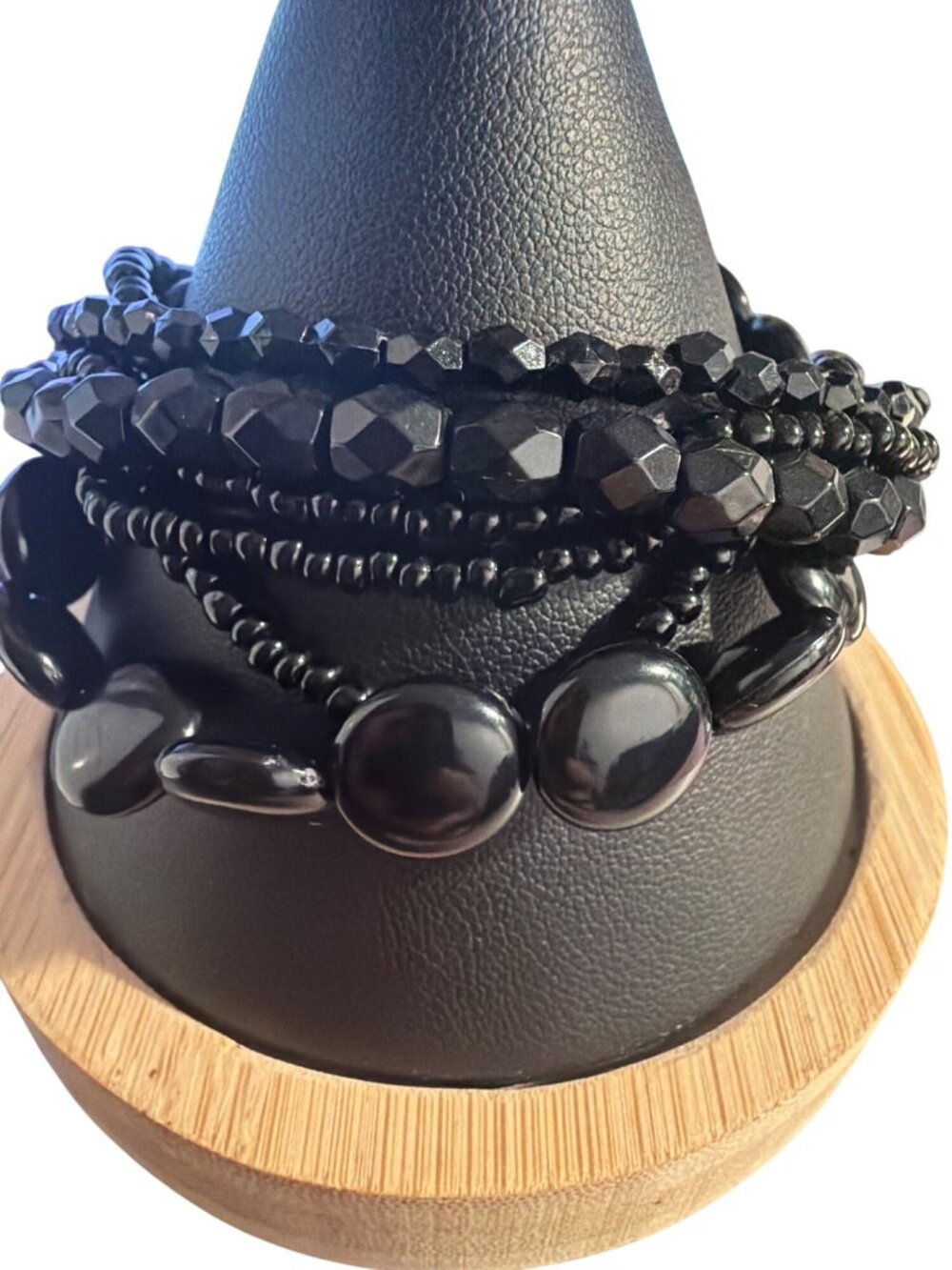 Vintage Premier Designs Multi Strand Bracelet Black Acrylic Beads Faceted Estate